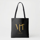 Stijlvolle zwarte en goudmonogram Initialen Tote Bag (Voorkant)