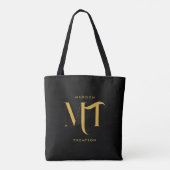 Stijlvolle zwarte en goudmonogram Initialen Tote Bag (Achterkant)