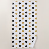 Stijlvolle zwarte en goudpoolpunten strandlaken (Voorkant)