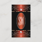 Stijlvolle zwarte en Oranje Ornamenten Initialen Visitekaartje (Voorkant)