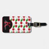 Stijlvolle zwarte en rode kersen op maat bagagelabel (Voorkant horizontaal)