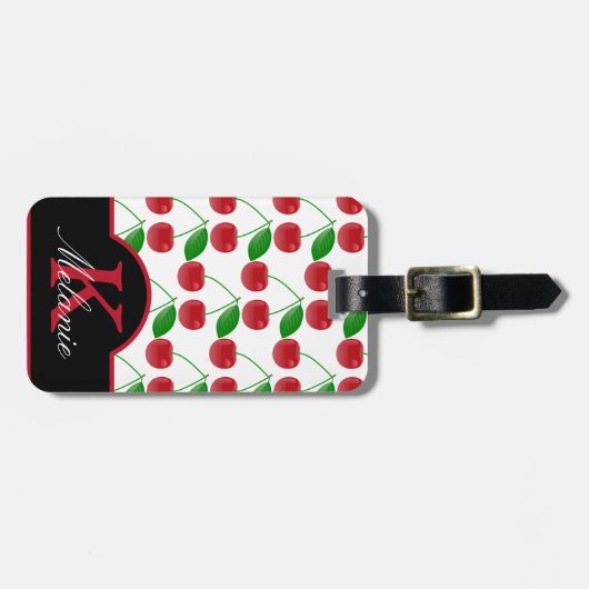 Stijlvolle zwarte en rode kersen op maat bagagelabel (Voorkant horizontaal)
