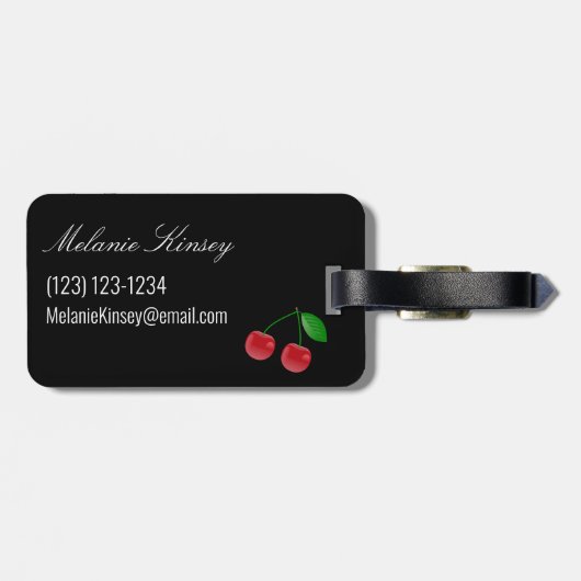 Stijlvolle zwarte en rode kersen op maat bagagelabel (Achterkant horizontaal)