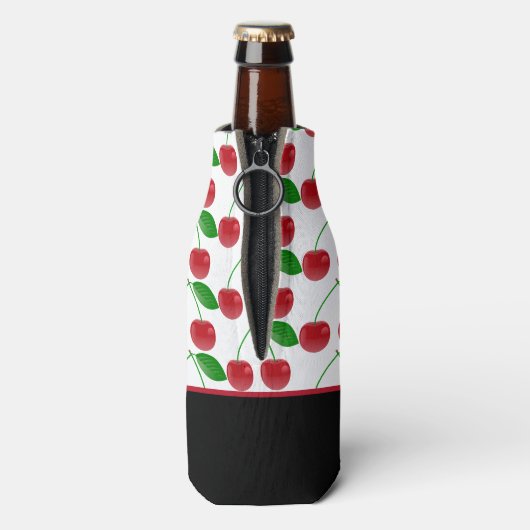 Stijlvolle zwarte en rode kersen op maat flesjeskoeler (Fles Achterkant)