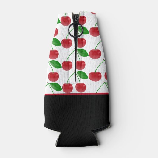 Stijlvolle zwarte en rode kersen op maat flesjeskoeler (Achterkant)