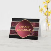 Stijlvolle zwarte en rode Shaadi Mubarak Kaart (Gele Bloem)