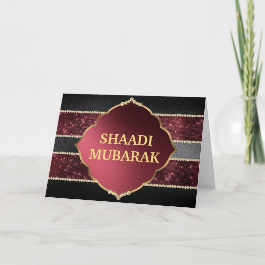 Stijlvolle zwarte en rode Shaadi Mubarak Kaart (Voorkant)