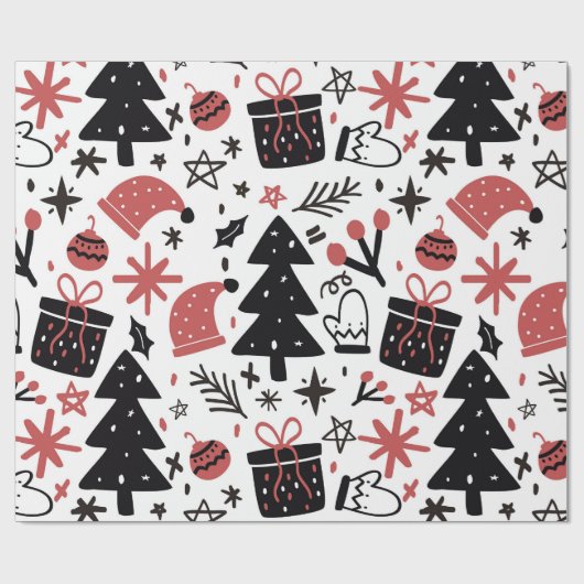 Stijlvolle zwarte en roze kerstcadeauomslag cadeaupapier (Vlak)