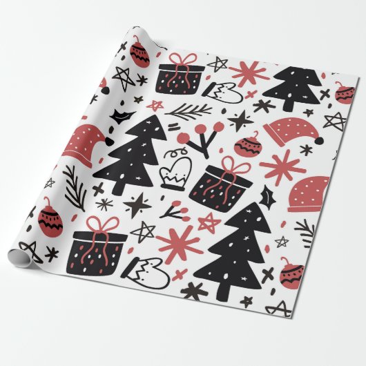 Stijlvolle zwarte en roze kerstcadeauomslag cadeaupapier (Uitgerold)