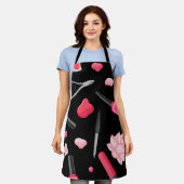 Stijlvolle zwarte en roze nagellak flesmanicure schort (Gedragen)