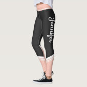 Stijlvolle zwarte en roze witte strepen en naam leggings (Links)