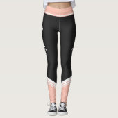 Stijlvolle zwarte en roze witte strepen en naam leggings (Voorkant)