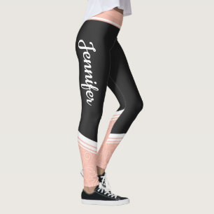 Stijlvolle zwarte en roze witte strepen en naam leggings