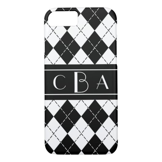 Stijlvolle zwarte en witte Argyle-monogrammen Case-Mate iPhone Case (Achterkant)