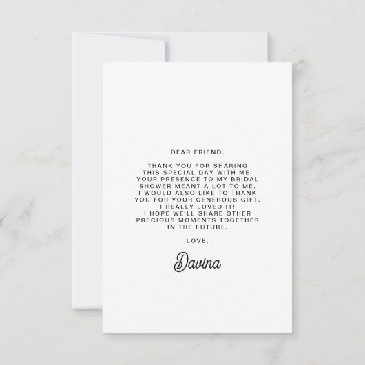 Stijlvolle, zwarte en witte bruiloft bedankkaart (Achterkant)