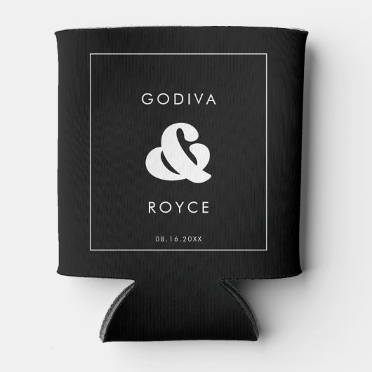 Stijlvolle, zwarte en witte bruiloft blikjeskoeler (Voorkant)