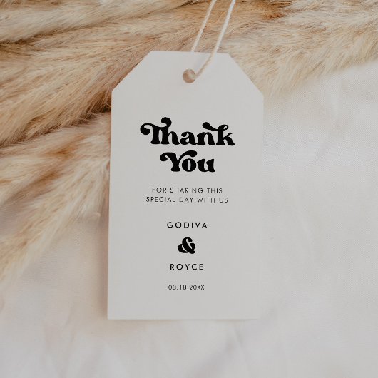 Stijlvolle, zwarte en witte bruiloft cadeaulabel