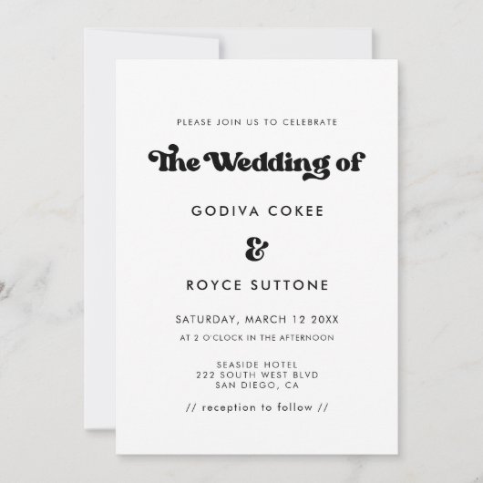 Stijlvolle, zwarte en witte bruiloft kaart (Voorkant)