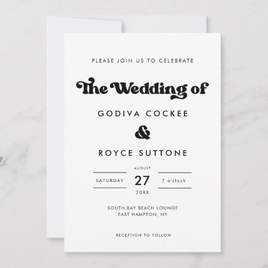 Stijlvolle, zwarte en witte bruiloft kaart (Voorkant)