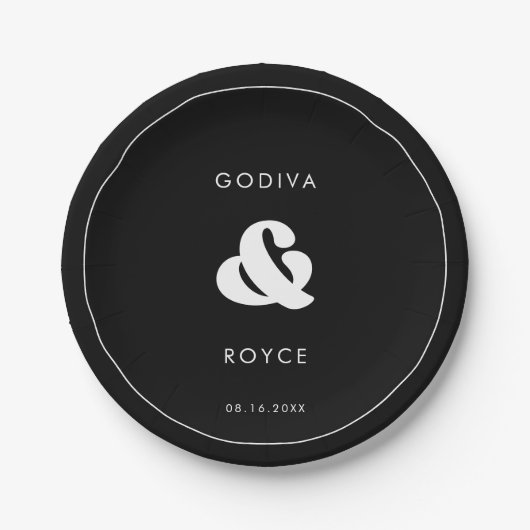 Stijlvolle, zwarte en witte bruiloft papieren bordje (Voorkant)
