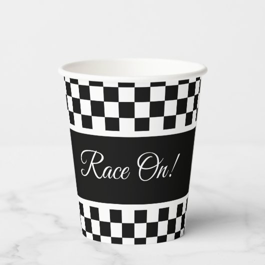 Stijlvolle zwarte en witte chequker papieren bekers (Achterkant)