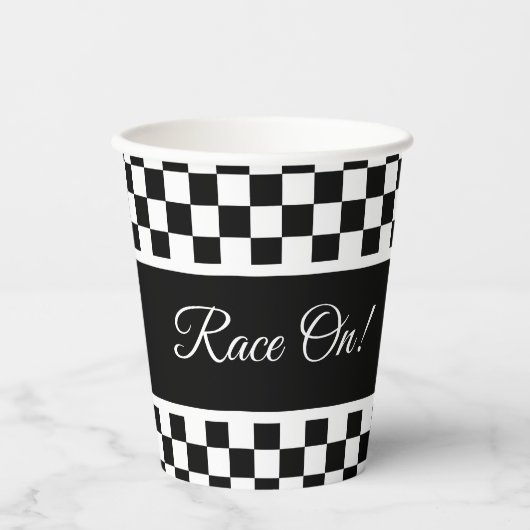 Stijlvolle zwarte en witte chequker papieren bekers (Voorkant)