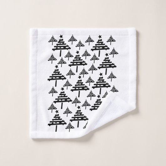 Stijlvolle zwarte en witte kerstboom bad handdoek (Wasdoekje)