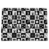 Stijlvolle zwarte en witte kersttennis groot cadeauzakje (Voorkant)