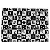 Stijlvolle zwarte en witte kersttennis groot cadeauzakje (Achterkant)