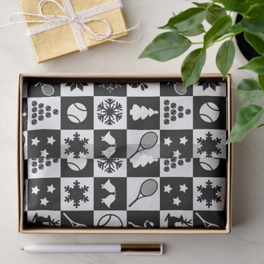 Stijlvolle zwarte en witte kersttennis tissuepapier (Geschenk)