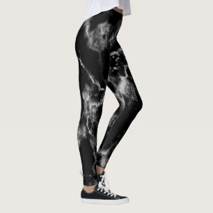 Stijlvolle zwarte en witte marmer-patroongrilly leggings