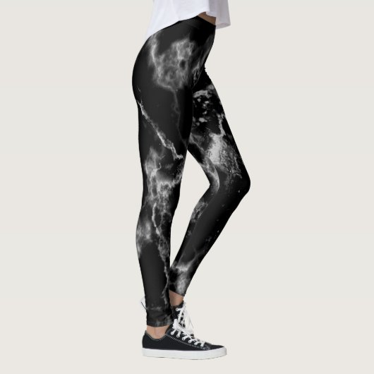 Stijlvolle zwarte en witte marmer-patroongrilly leggings (Rechts)
