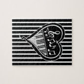 Stijlvolle zwarte en witte muzieknoten en piano legpuzzel (Horizontaal)