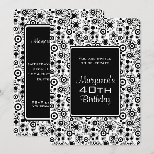 Stijlvolle zwarte en witte paisleystijl Birthday Kaart (Voorkant / Achterkant)