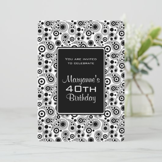 Stijlvolle zwarte en witte paisleystijl Birthday Kaart (Staand voorkant)