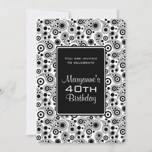 Stijlvolle zwarte en witte paisleystijl Birthday Kaart (Voorkant)