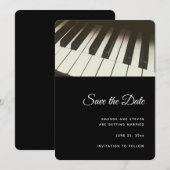 Stijlvolle zwarte en witte pianoketoestel foto save the date (Voorkant / Achterkant)