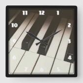 Stijlvolle zwarte en witte pianoketoestel foto vierkante klok (Voorkant)