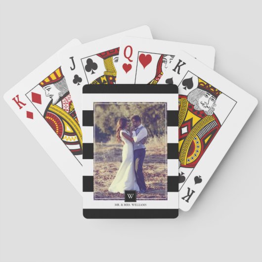 Stijlvolle zwarte en witte strepen pokerkaarten (Achterkant)