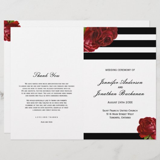 Stijlvolle zwarte en witte strepes bruiloft-progra (Voorkant / Achterkant)