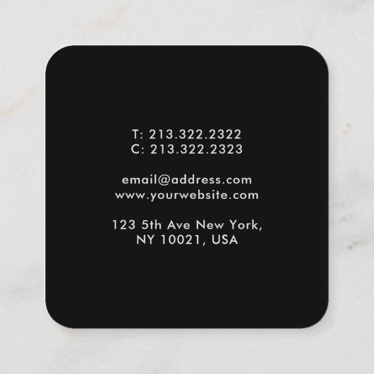 Stijlvolle zwarte en witte waterverf abstract vierkante visitekaartje (Achterkant)