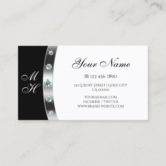 Stijlvolle, zwarte en witte, zilveren rand en mono visitekaartje (Achterkant)