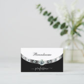 Stijlvolle, zwarte en witte, zilveren rand en mono visitekaartje (Staand voorkant)