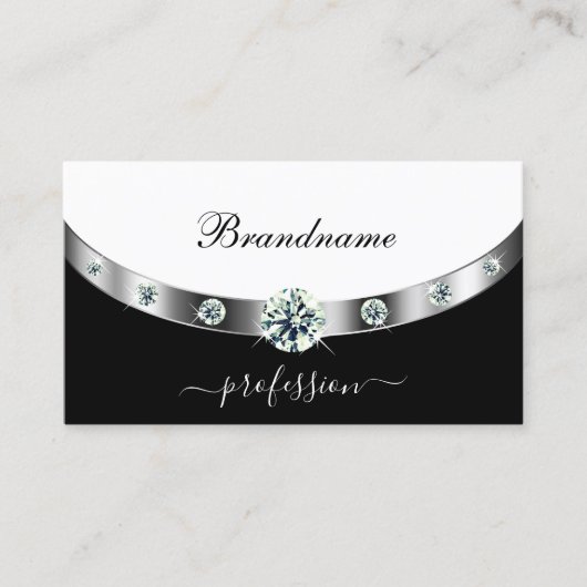 Stijlvolle, zwarte en witte, zilveren rand en mono visitekaartje (Voorkant)