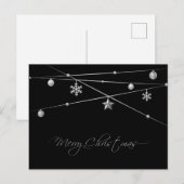 Stijlvolle zwarte en zilveren kerstkalligrafie feestdagenkaart (Voorkant / Achterkant)