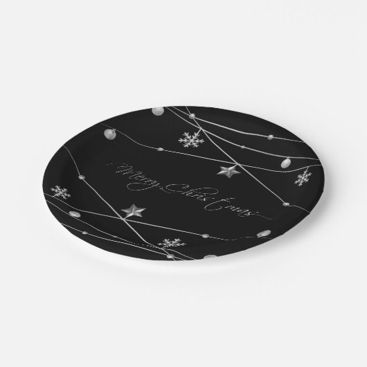 Stijlvolle zwarte en zilveren kerstkalligrafie papieren bordje (Gekanteld)