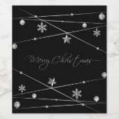 Stijlvolle zwarte en zilveren kerstkalligrafie wijn etiket (Enkel label)