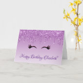 Stijlvolle zwarte Eyelashes en Paarse glitter Birt Kaart (Gele Bloem)