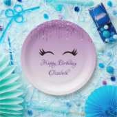 Stijlvolle zwarte Eyelashes en Paarse glitter Birt Papieren Bordje (Feest)