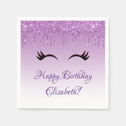 Stijlvolle zwarte Eyelashes en Paarse glitter Birt Servet (Voorkant)